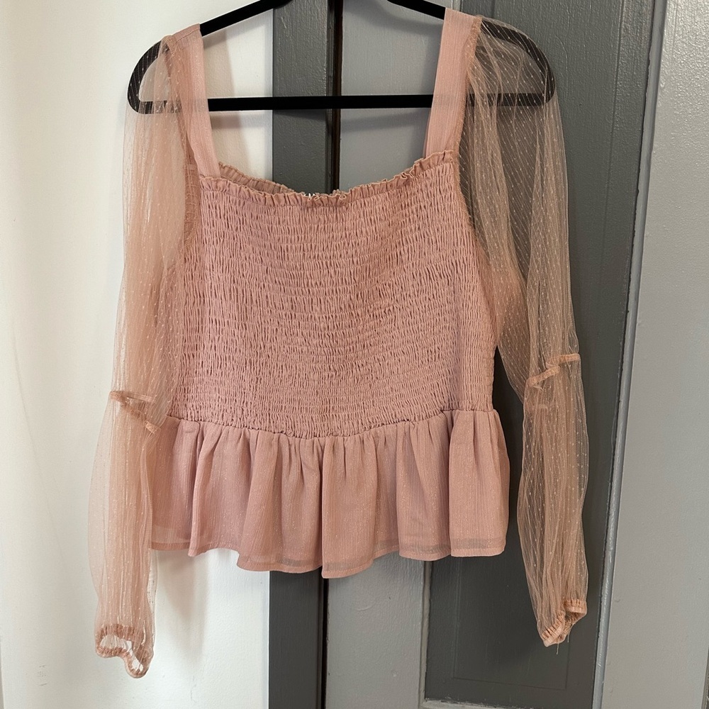 Arula Elegant Pink Sheer Sleeve Top